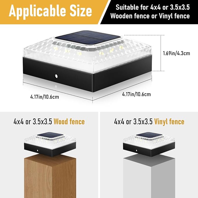 4x4 Solar Post Cap Lights 12 Pack, 3 Color Modes & 2 Brightness, IP67 Waterproof Fence Lights with Auto On/Off, 12-20H Runtime, No Wiring Needed for Outdoor Garden Yard