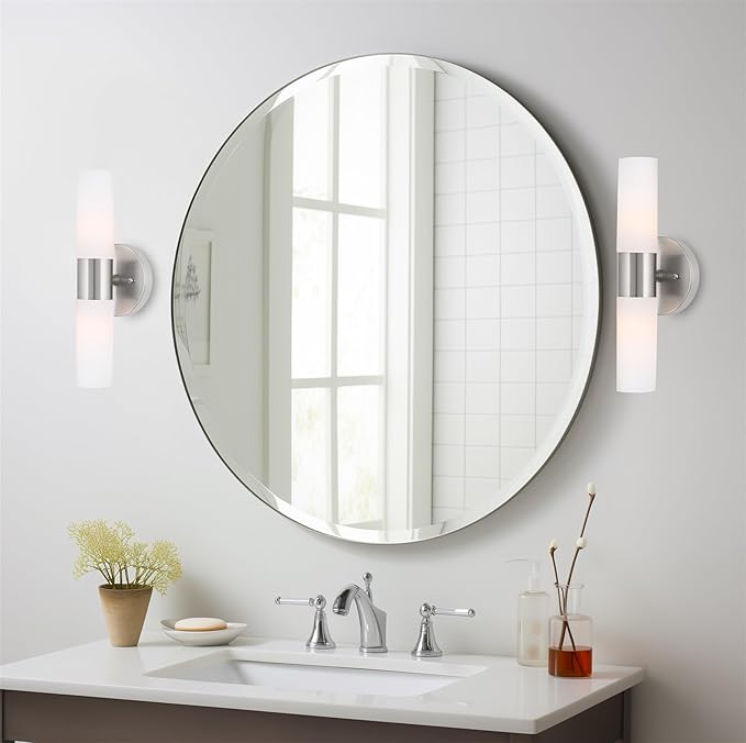 Kira Home Duo 14" Modern Wall Sconce with Frosted Glass Cylinder Shades, Linear 2-Light Silver Wall Light, Brushed Nickel Finish
