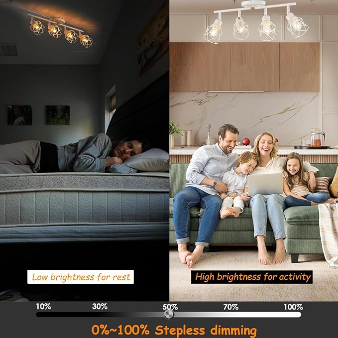 Dimmable 4 Light Plug in Ceiling Light,White Plug in Track Lighting Kit with 16.5' Cord,Flexibly Rotatable Light Head,Modern Industrial Farmhouse Style(Bulbs Not Included)