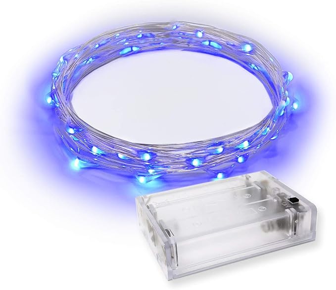 30 LED Wire Twinkle Fairy Lights, Battery Powered, Waterproof — Christmas, Holidays, Halloween, Wedding — Bedroom, Living Room — 9.5 Ft, Blue, Indoor & Outdoor