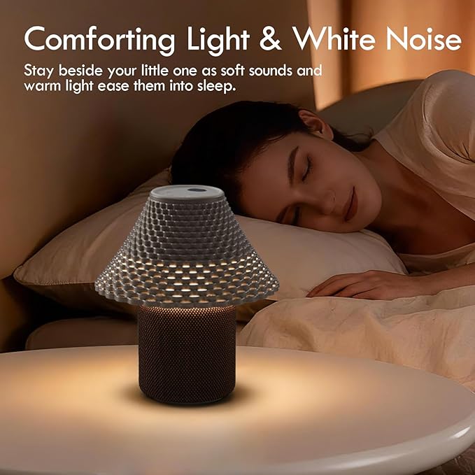 Bedside Table Lamp with White Noise Machine - 10 Soothing Sounds, Gesture Control Sensor & Dimmable Night Light - 30/60/90 Min Auto-Off Timer for Sleep, Nursery, Office & Home Decor- Gray