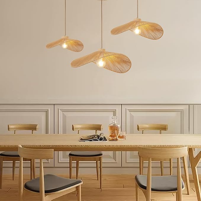 Rattan Hanging Lamp Boho Pendant Light Fixture Modern Style Hanging Light Bohia Natural Bamboo Handmade Hanging Lighting Set of 3