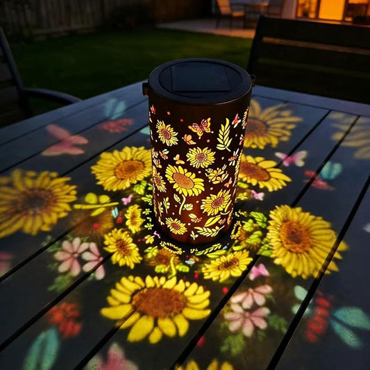 Colorful Sunflower Solar Lantern Outdoor Waterproof Garden Decorative Light, Hanging & Tabletop Solar Powered Lantern with Projection Pattern for Patio Garden Yard Balcony(Sunflower)