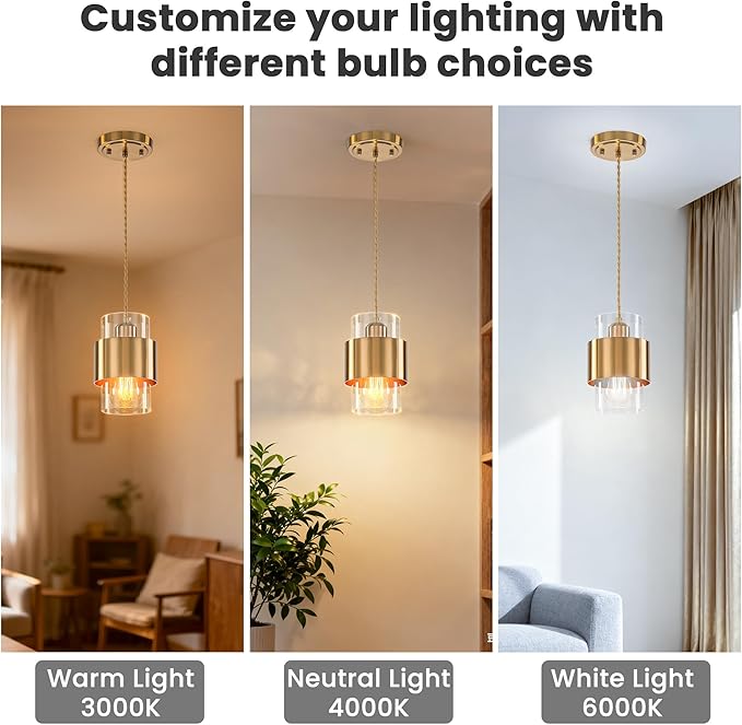 Modern Pendant Lighting, Gold Pendant Light Fixtures Ceiling Light for Kitchen Island Hallway Porch Corridor Bedroom with Clear Glass Shade, 1 Light