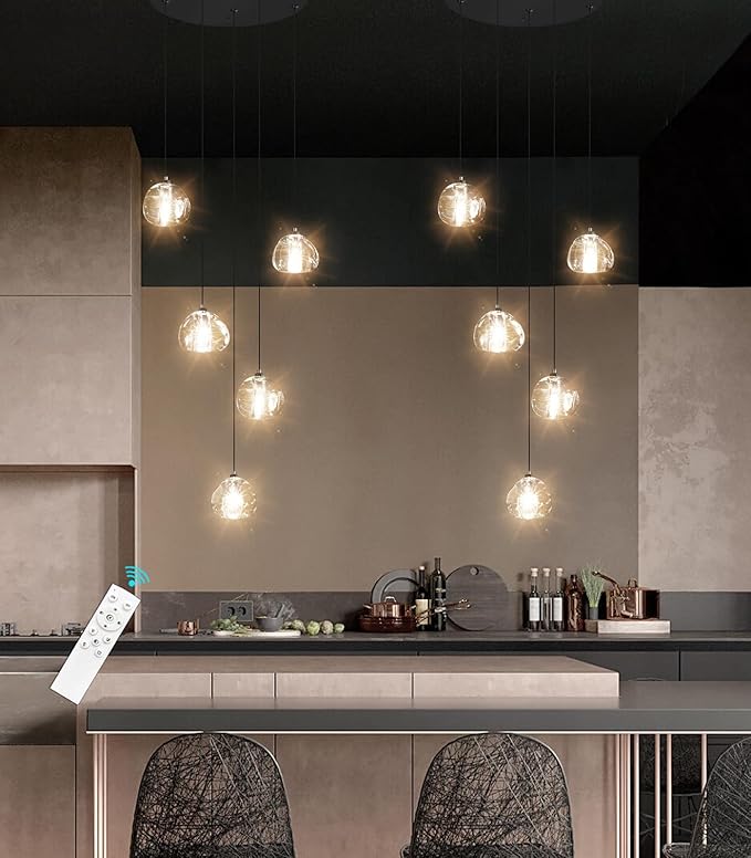 HAIXIANG Modern LED Chandeliers Dining Room Kitchen Pendant Lights Lighting for Island Dimmable Fixtures Floating Bubble Crystal 2700K 6000K Remote Dimming 5-Lights
