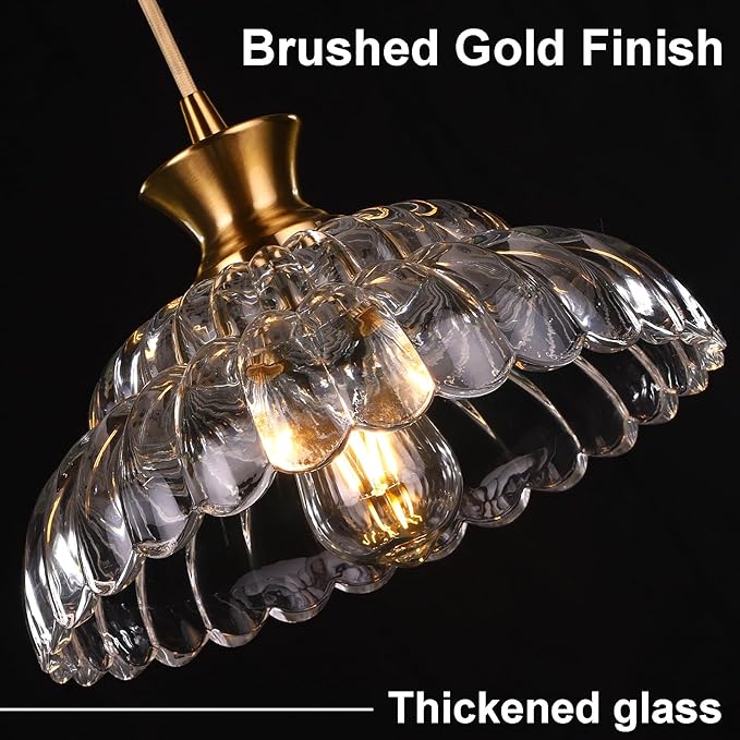Glass Pendant Lights Kitchen Island, 11.8" Vintage Lighting Glass Light Fixtures Brushed Gold Modern Glass Chandelier Hanging Ceiling for Dining Living Room Restaurant Bedroom Foyer Entryway