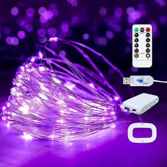 1 Pack USB Plug in Fairy String Lights,16ft 50 LED Copper with Remote and Timer, 8 Modes Waterproof Twinkle String Lights for Bedroom Indoor Party Wedding Christmas Decoration (Purple)