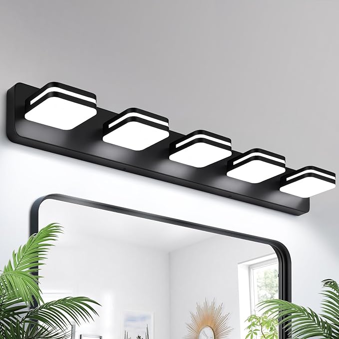 360° Rotate LED Bathroom Vanity Light Fixtures, 2100LM Acrylic Matte Black Vanity Lights for Bathroom, Modern Wall Lighting Fixtures Over Mirror Kitchen Living Room Hallway (Natural White Light 5000K)