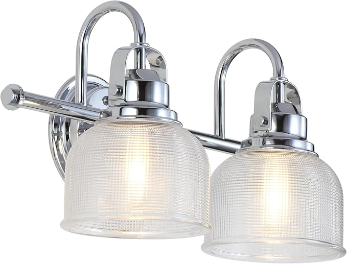 JONATHAN Y 17.25" Chrome Modern Bathroom Vanity Light, 2-Light LED Wall Sconce, Clear Glass Bell Shade for Mirror Hallway Kitchen, ETL Listed, LED Bulb Included (JYL7408A)