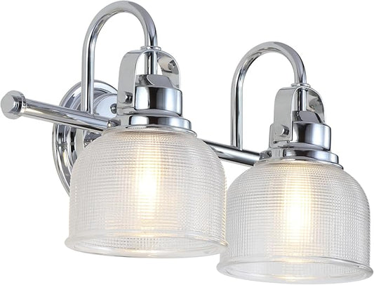 JONATHAN Y 17.25" Chrome Modern Bathroom Vanity Light, 2-Light LED Wall Sconce, Clear Glass Bell Shade for Mirror Hallway Kitchen, ETL Listed, LED Bulb Included (JYL7408A)