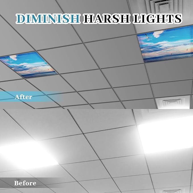 VIHOSE 4 Pcs 2 x 2 Feet Fluorescent Light Covers for Ceiling Lights Classroom Magnetic Light Filters for Reducing Harsh Glare Flicker for Office Classroom Home Drop Ceiling(Sea Gull)