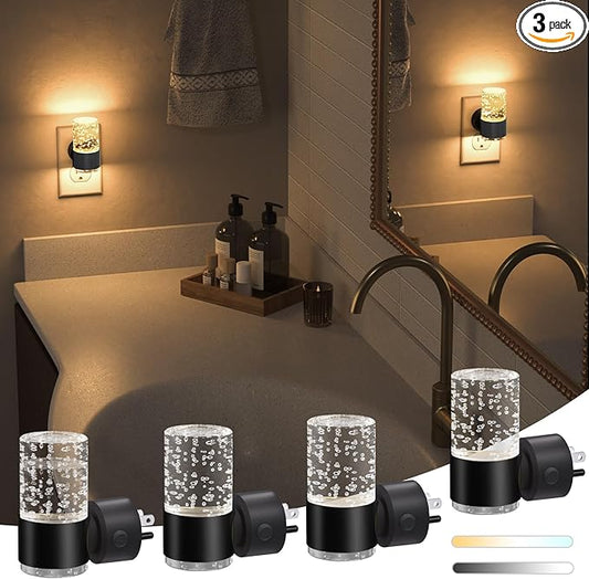 NIORSUN Night Light Plug into Wall, Dimmable Nights Lights with 3 CCT & 5 Brightness Levels, Slim Acrylic Plug in Night Light, Auto Dusk to Dawn Sensor for Stairs, Hallway, Bathroom, Black, 4 Pack