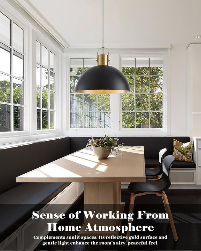 Black and Gold Pendant Light 2 Pack, 11.8 Inch Pendant Lights Kitchen Island, Black Dome Pendant Lights, Island Pendant Light for Kitchen, Dining Room, Living Room