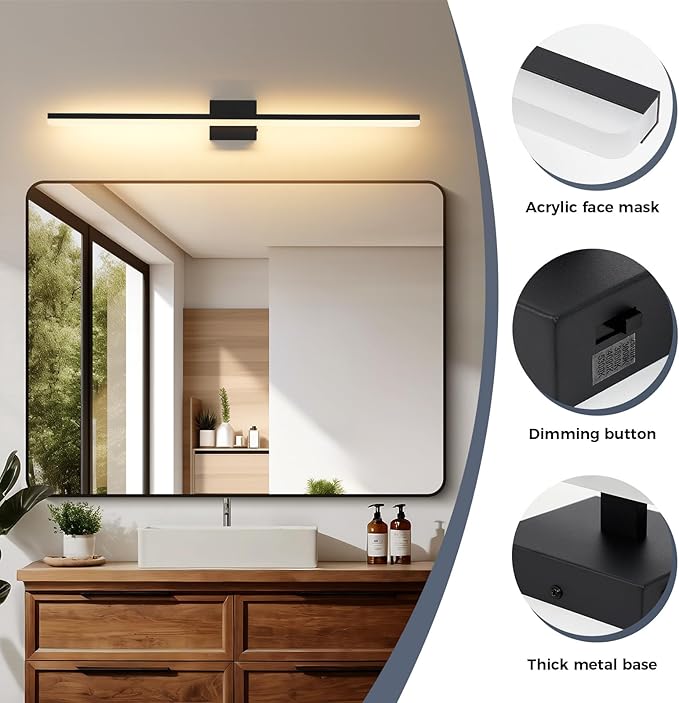 LED Modern Bathroom Vanity Light Fixtures 30W Dimmable 5CCT Vanity Light Bar Over Mirror Matte Black Wall Light for Bathroom 39.4 inch Long 110V AC ETL Certificated