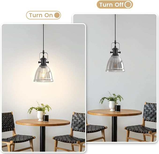 Black Pendant Lights Kitchen Island 2 Pack, 6.5" Modern Farmhouse Smoked Glass Pendant Light, Island Lights for Kitchen, Mini Pendant Lighting for Kitchen Island Dining Room