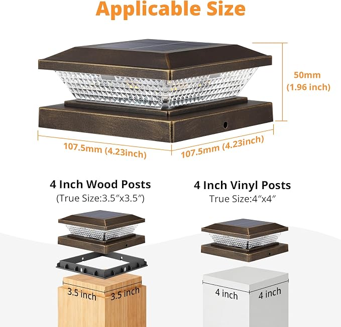 Mlambert 4x4 Solar Post Cap Lights Outdoor 12 Pack, Waterproof Solar Fence Light for Wooden/Vinyl Post, 2 Color Outside Deck Patio Porch Decor, Brown