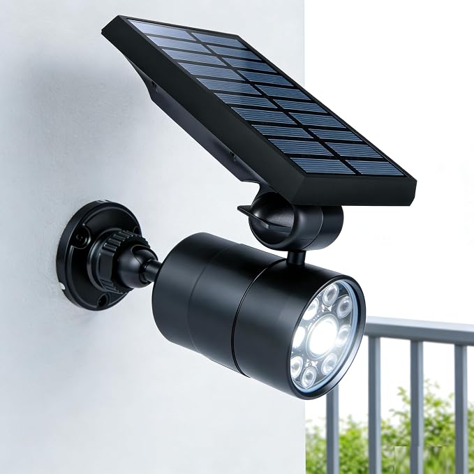 Solar Motion Lights for Outside Aluminum case(Not plastic), Outdoor Solar Flood Security Spot lights 1400LM 9W LED(130W Equ.) Garden Step Deck Patio Post Porch, 100-Week FREE Refund/Replacement(Black)