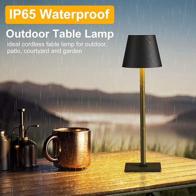 4 Pack Rechargeable Table Lamp - Cordless LED Lamp with 6000mAh Battery Operated LED Desk Lamp, Portable Table Light Outdoor for Dinner Patio Restaurant Bar Bedroom Coffee Shop Night Light(Black)