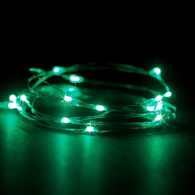 30 LED Wire Twinkle Fairy Lights, Battery Powered, Waterproof — Christmas, Holidays, Halloween, Wedding — Bedroom, Living Room — 9.5 Ft, Green, Indoor & Outdoor