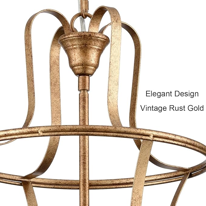 Modern Lantern Pendant Light 4-Light Lantern Chandelier Lighting, Rusty Gold Pendant Lights Kitchen Island Hanging Light Fixtures for Dining Room Hallway Living Room