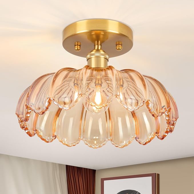 Hallway Lights Fixture Ceiling,Amber Semi Flush Mount Ceiling Lights,9.8" E26 Vintage Light Fixtures for Closet Hallway Kitchen Dining Room