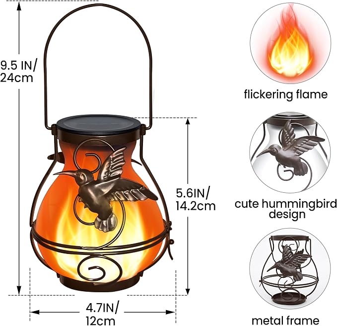 Solar Lanterns Outdoor Waterproof Hummingbird Hanging Solar Lantern Outdoor Garden Decoration Gifts for Mom Grandma Flickering Flame Lights 4 Packs
