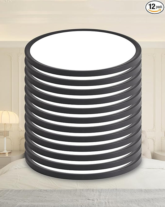 Led Flush Mount Ceiling Light,12 Inch 24w 2520lm Round,3000k,4000k,6000k CCT Selectable,Flat Panel Super Slim Led Ceiling Light Fixture,for Living Dining Kitchen Bedroom Room (12Pack-Black)