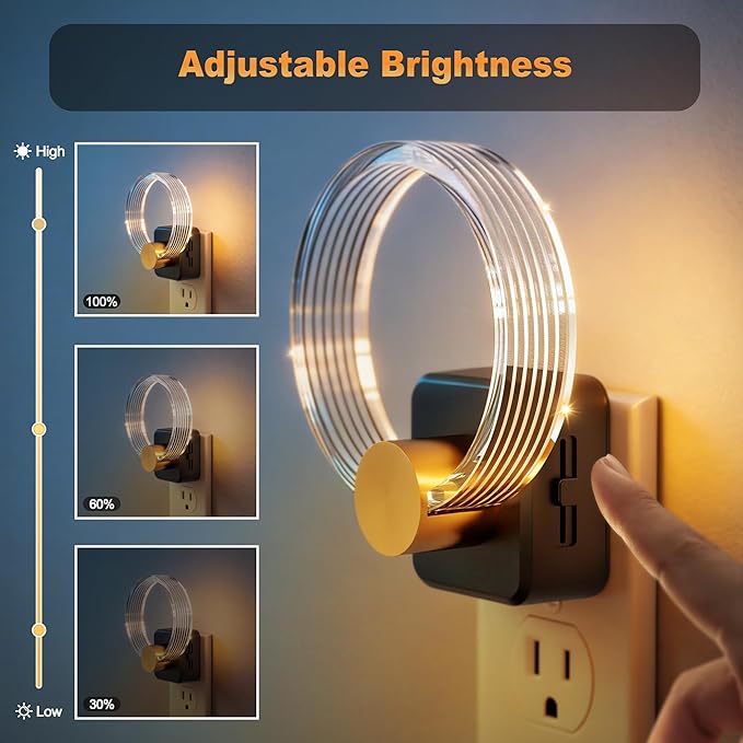 JandCase Night Light, Night Lights Plug into Wall, 2 Pack Dimmable Nightlight with Dusk to Dawn Sensor, 180° Rotatable Round Plug in Nightlights, LED Circle Acrylic Night Light for Bathroom Kids Gifts