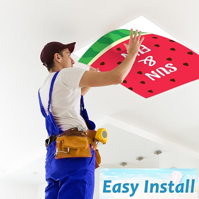 8 Pcs Fluorescent Light Covers with 80 Magnets Decorative for Classroom Ceiling Lights 4 x 2 Feet Magnetic Light Cover Filter Easy Install for Office Hospital Home Ceiling Supplies (Summer Watermelon)