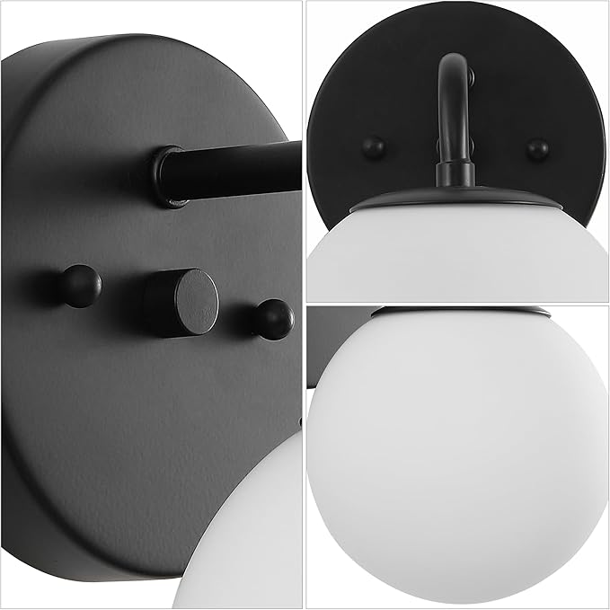 JONATHAN Y 5.75" Black 1-Light Modern Globe Wall Sconce Vanity Light for Bathroom, White Frosted Glass Shade, Midcentury Parisian Bistro Wall Lamp, LED Bulb Included (JYL3534B)