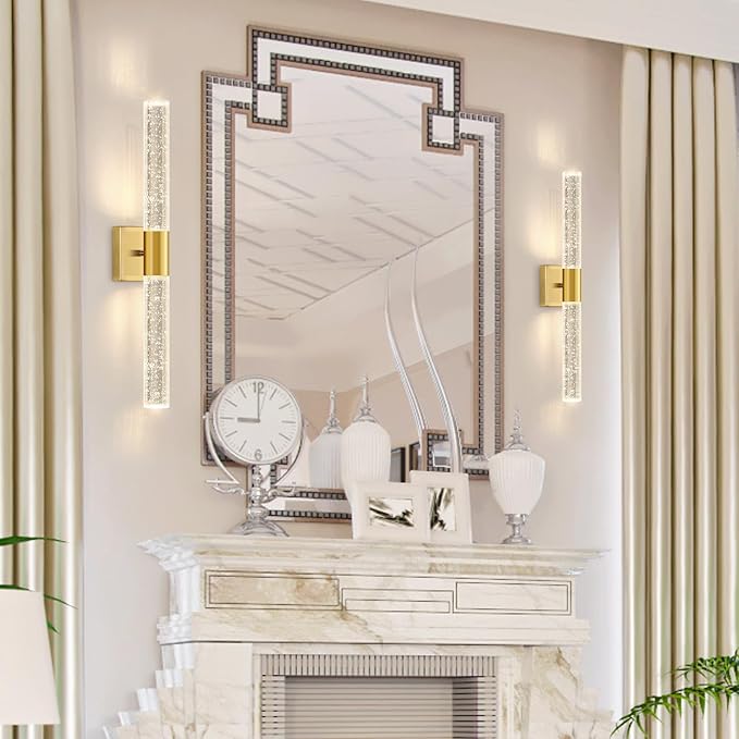 Brushed LED Wall Sconces LED Warm Light Interior Glam Crystal Wall Light Hardwired Gold