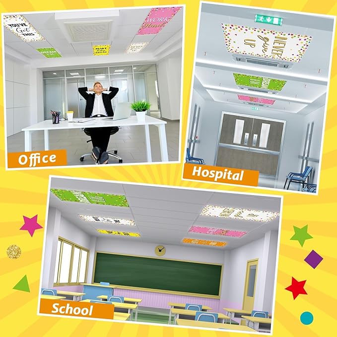 6 Pcs Fluorescent Light Covers with 60 Magnets Decorative for Classroom Ceiling Lights 4 x 2 Feet Magnetic Light Cover Filter Easy Install for Office Hospital Home Ceiling Supplies (Colorful Confetti)