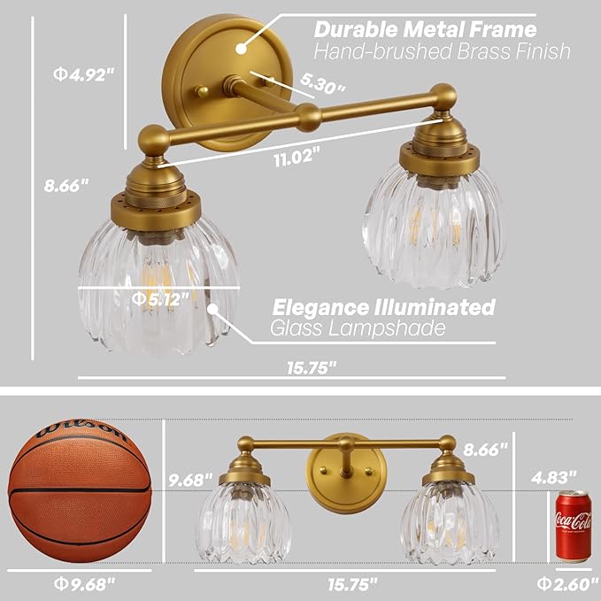 Vintage Double Arm Tulip Glass Wall Sconce Lighting, 2-Lights Bathroom Vanity Light Fixture for Hallway Bedroom Living Room Bedside Nightstands Lights