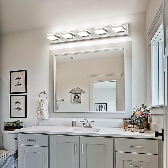 PRESDE 5-Light Bathroom Light Fixtures Over Mirror Brushed Nickel LED Vanity Light for Bathroom Modern Bath Wall Lighting Dimmable 5CCT