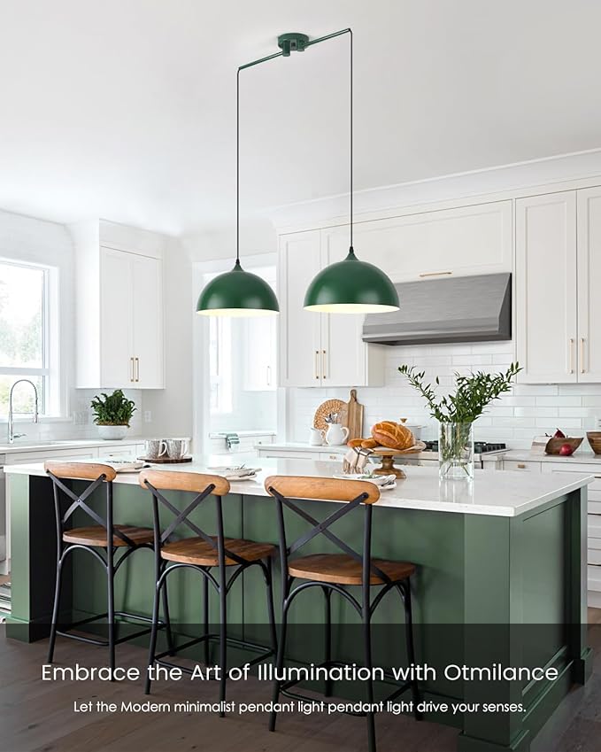 Pendant Lights Kitchen Island 2-Light, Green Dome Pendant Light, Modern Dining Room Light Fixture, Kitchen Island Lighting, Island Pendant Lights for Kitchen, Dining Room, Bar, Cafe