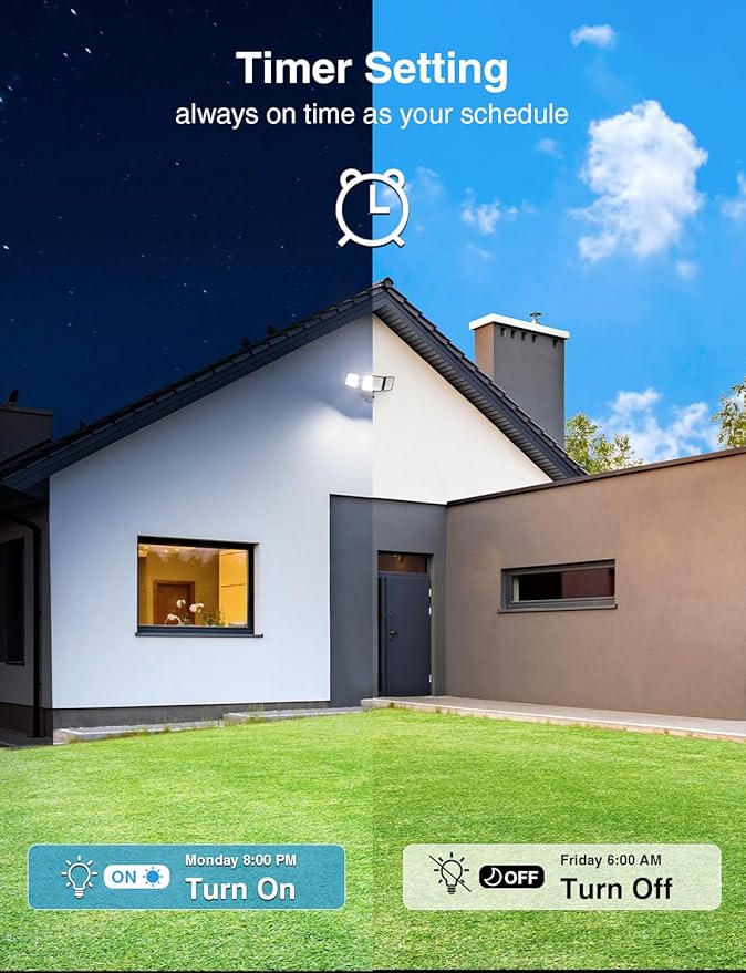 Onforu 100W 9000LM Smart LED Security Lights Motion Sensor Outdoor, WiFi Alexa Flood Light APP Control, 2500K-6500K, Motion Detector with Adjustable 3 Head, IP65 Wall Light for Yard (Black)