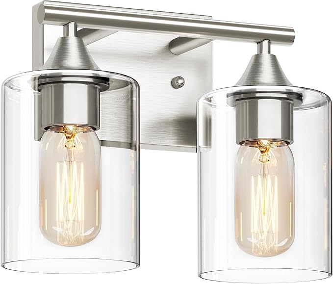 Bathroom Vanity Light Fixture, 2-Light Brushed Nickel Over Mirror, Modern for Bedroom Vanity Table Hallway