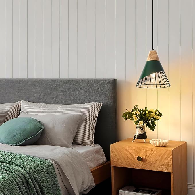 Farmhouse Pendant Light 9.4ines, 2 Packs- Green Industrial Kitchen Pendant Lights for Kitchen Island, Bar, Bedroom, Office, Library
