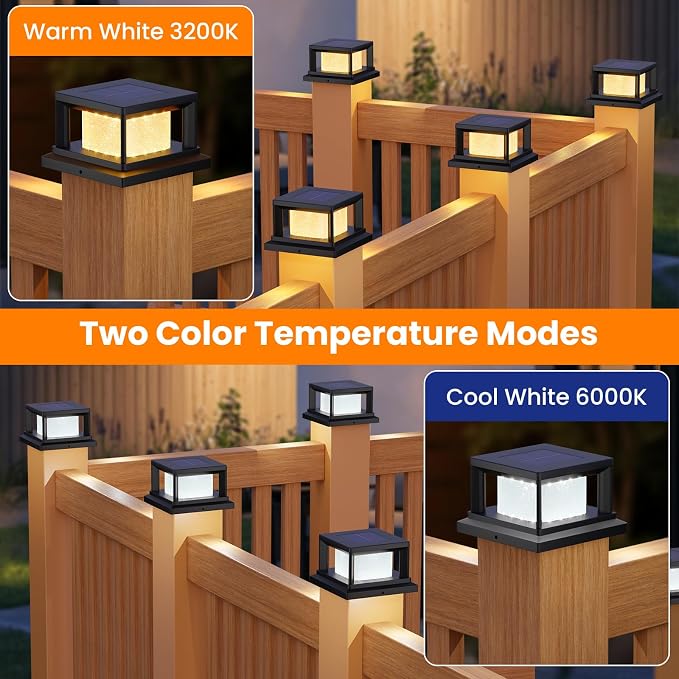 Mlambert 12 Pack Solar Post Lights Outdoor, 2 Modes LED Fence Cap Light for 4x4 Post, Waterproof Deck Light Patio Garden Decor, Warm/Cool White, Black
