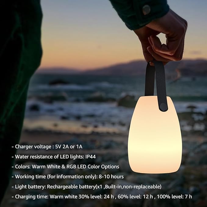 uuffoo Rechargeable Portable Table Lamp, Cordless RGB Lantern with Remote, Decorative LED Night Light, IP44 Waterproof Indoor Outdoor Lamp for Bedroom Patio Garden Wedding Party