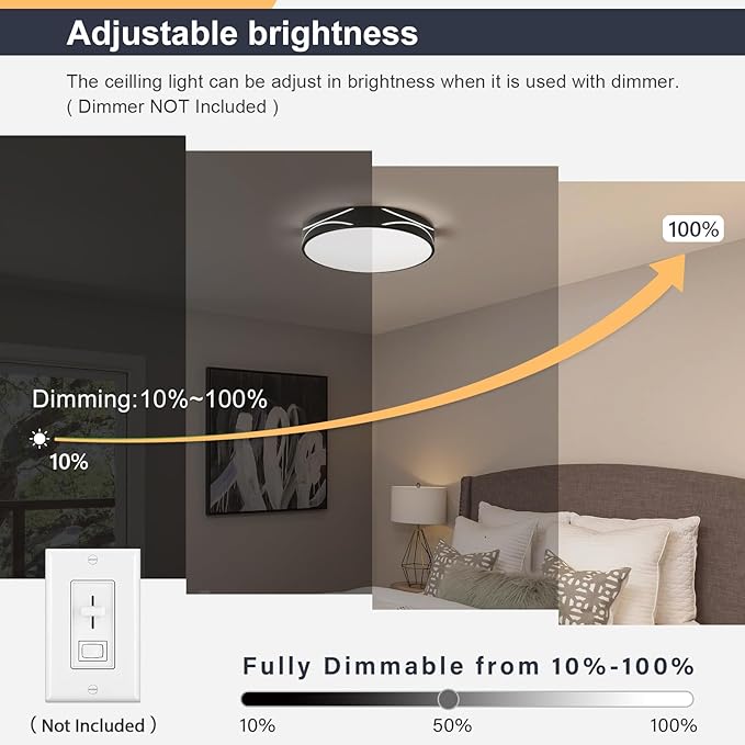 Modern Dimmable LED Flush Mount Ceiling Light, 2700K-6000K Selectable Round Close to Ceiling Lighting Fixtures, Metal Minimalist Black Ceiling Lamp for Bedroom, Kitchen, Hallway, Living Room