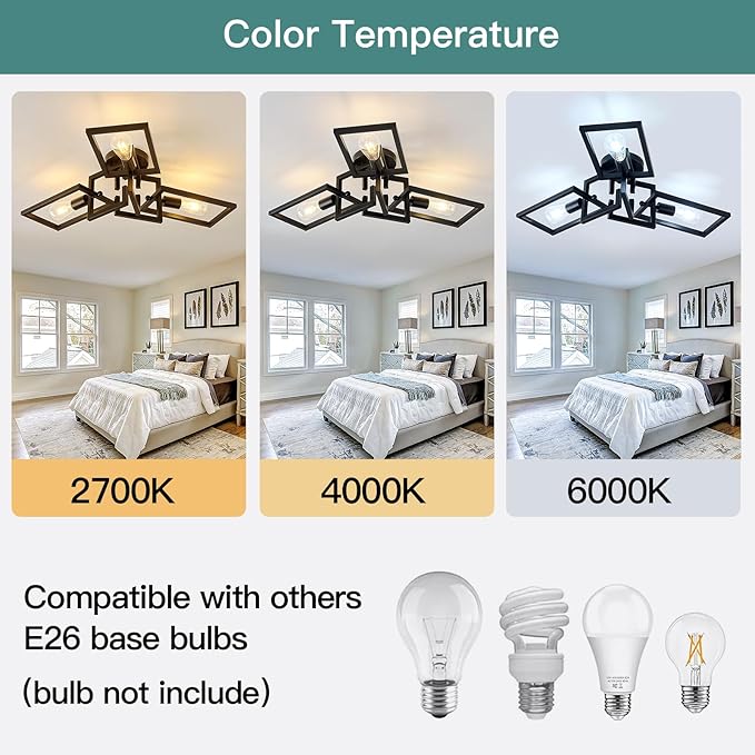 ZGLAOJT Black Industrial Flush Mount Ceiling Light 3-Light Kitchen Light Fixtures Modern Matte Sputnik Chandelier for Dining Room Bedroom Farmhouse Living Room