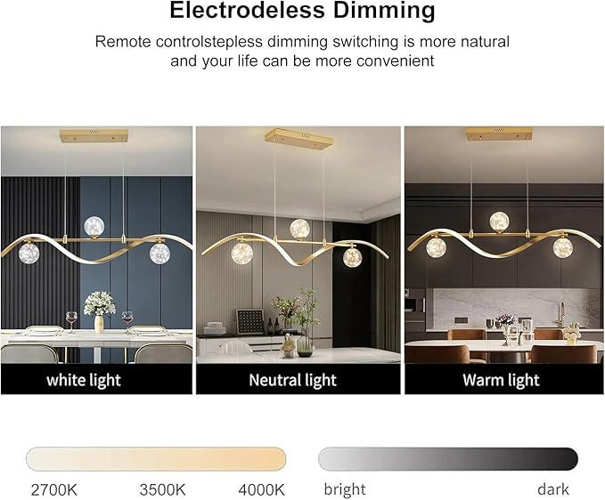 homary 40.2" Dimmable Kitchen Island Lighting, Gold 4-Light Dining Room Light Fixture Over Table Linear LED Chandelier Island Lights for Kitchen