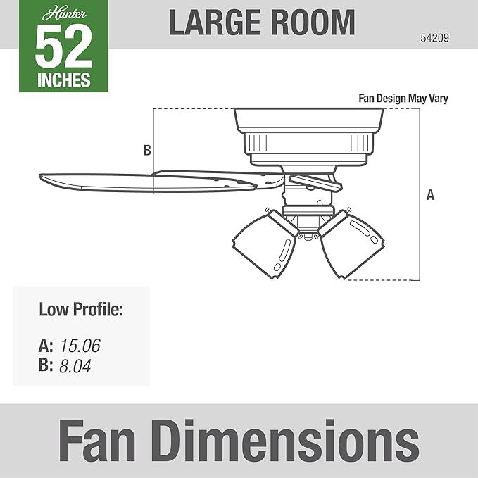 Hunter 52 inch Indoor Ceiling Fan with LED Lights and Pull Chain - Low Profile Mount Ceiling Fan, 5 Blades, For Bedroom, Living Room, or Kitchen, Quiet - Crestfield 54209, Brushed Nickel