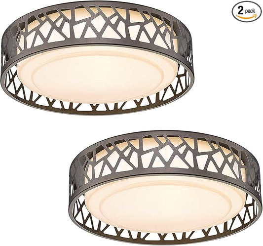 Flush Mount Light 2 Pack, 12 inch 15W LED Bedroom Light Fixtures Ceiling, 3000K Warm White, Oil Rubbed Bronze Fihished, ETL Listed (Metal Body and Acrylic Shade
