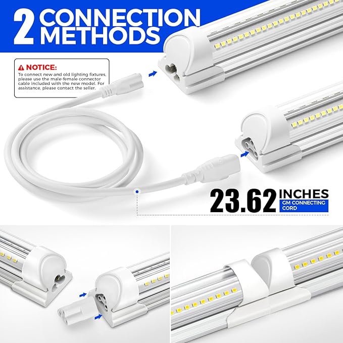 Barrina 6500K 1.5FT LED Shop Light, 3450LM, 25W, T8 Under Cabinet Lighting, Workbench, Workshop, Room, Kitchen, LED Tube Lights, Linkable Light Fixture with Built-in ON/Off Switch, ETL, 2 Packs