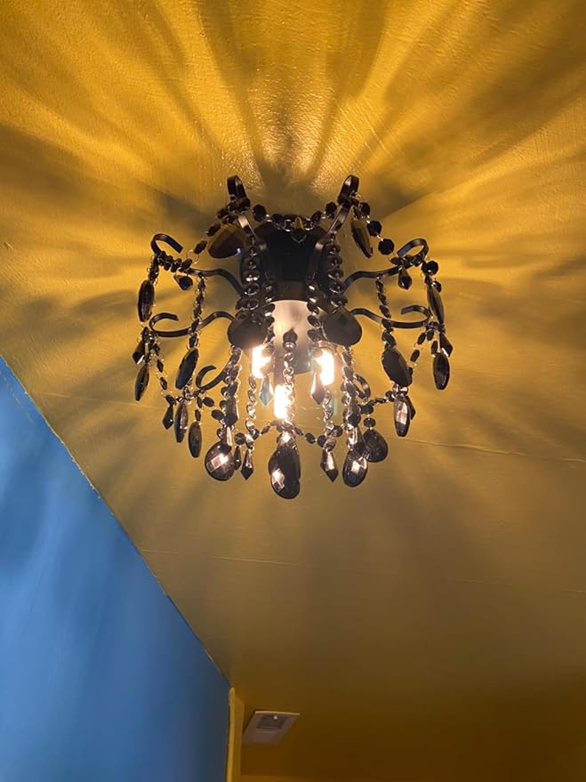 Mini Black Chandelier Crystal Ceiling Light(3-Light,12-Inch),Small Chandelier Flush Mount Ceiling Light Fixtures for Bedroom,Hallway,Entryway,Closet