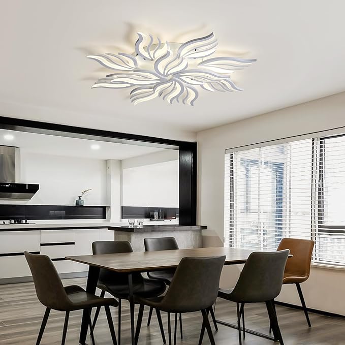 Becailyer Modern Ceiling Light, 40.5" LED Flush Mount Flower Ceiling Lamp, 12-Petals 100W Dimmable Remote Control Close to Ceiling Light Fixtures for Living Room Bedroom Dining Room Kitchen, White