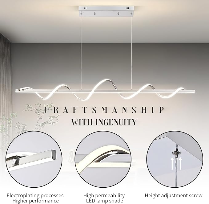 LED Pendant Lights, 3300k-6500K Adjustable Color Temperature Hanging Pendant Lighting, 56.29" Chandelier Dimmable with Remote Control, Aluminum Island Lighting Lamp Fixture for Dining Room,Office Bar