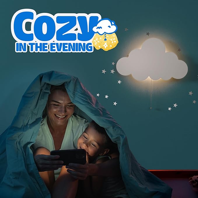 Tip perk 2 Pack Cloud & Moon Lights - Floating Cloud & Moon Wall Lamps for Nursery | Cute Floating Lamps for Kids Bedroom | Battery-Operated Hanging Night Lights for Bedroom/Baby Nursery